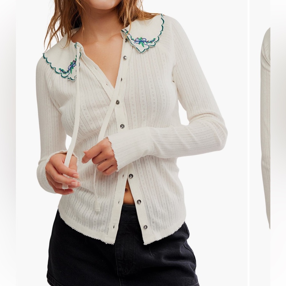 NWOT Free People Juniper Embroidered Button Up Top in Ivory